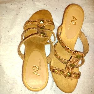 A2 Aerosoles Powprika, Tan Sandal, 3" Heel, Size 7, like new